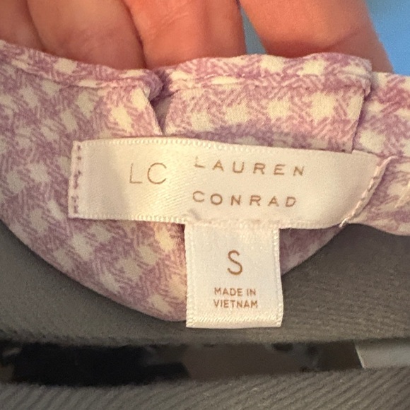 Lavender and White Gingham Check Top with Pleated Neck and Tie Back - Picture 2 of 13